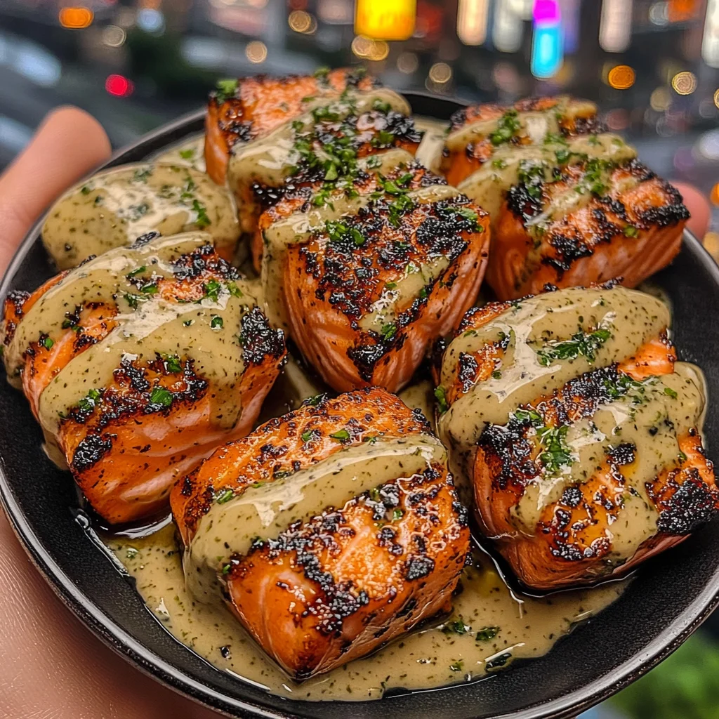 Lemon Herb Salmon Bites with Honey Dijon Drizzle