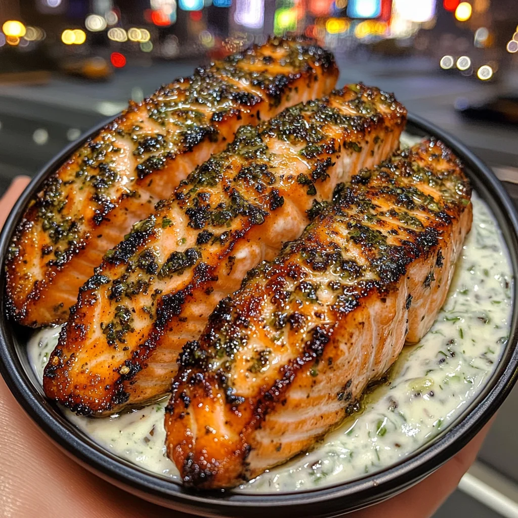 Lemon Herb Salmon Strips with Tzatziki Dip