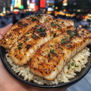 Lemon Pepper Cod Strips with Garlic Rice