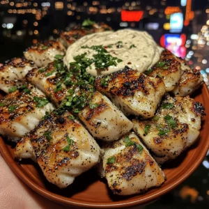 Lemon Pepper Fish Bites with Cooling Garlic Cream