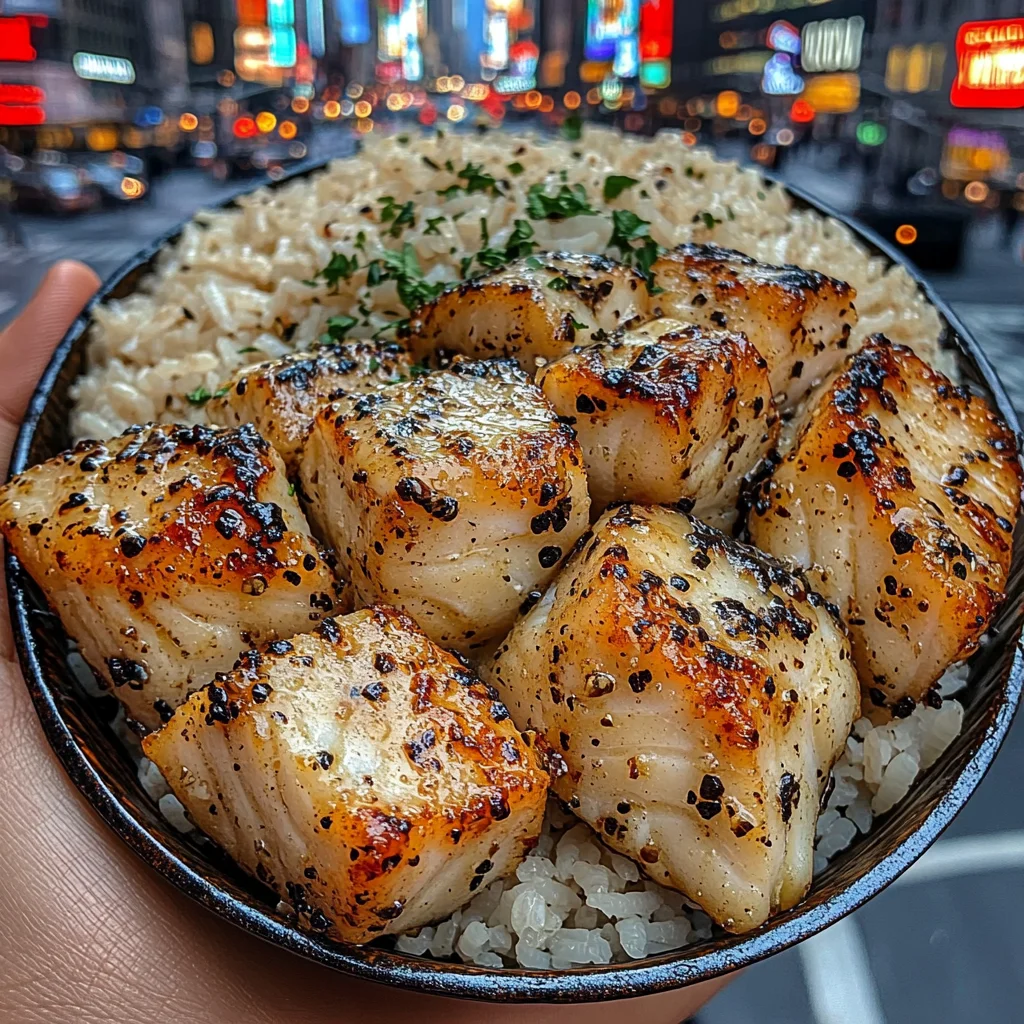Lemon Pepper Fish Cubes with Garlic Rice