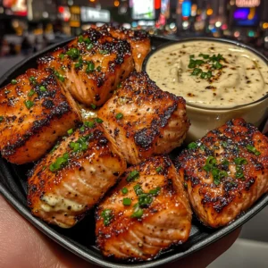 Lemon Pepper Salmon Bites with Creamy Garlic Dip