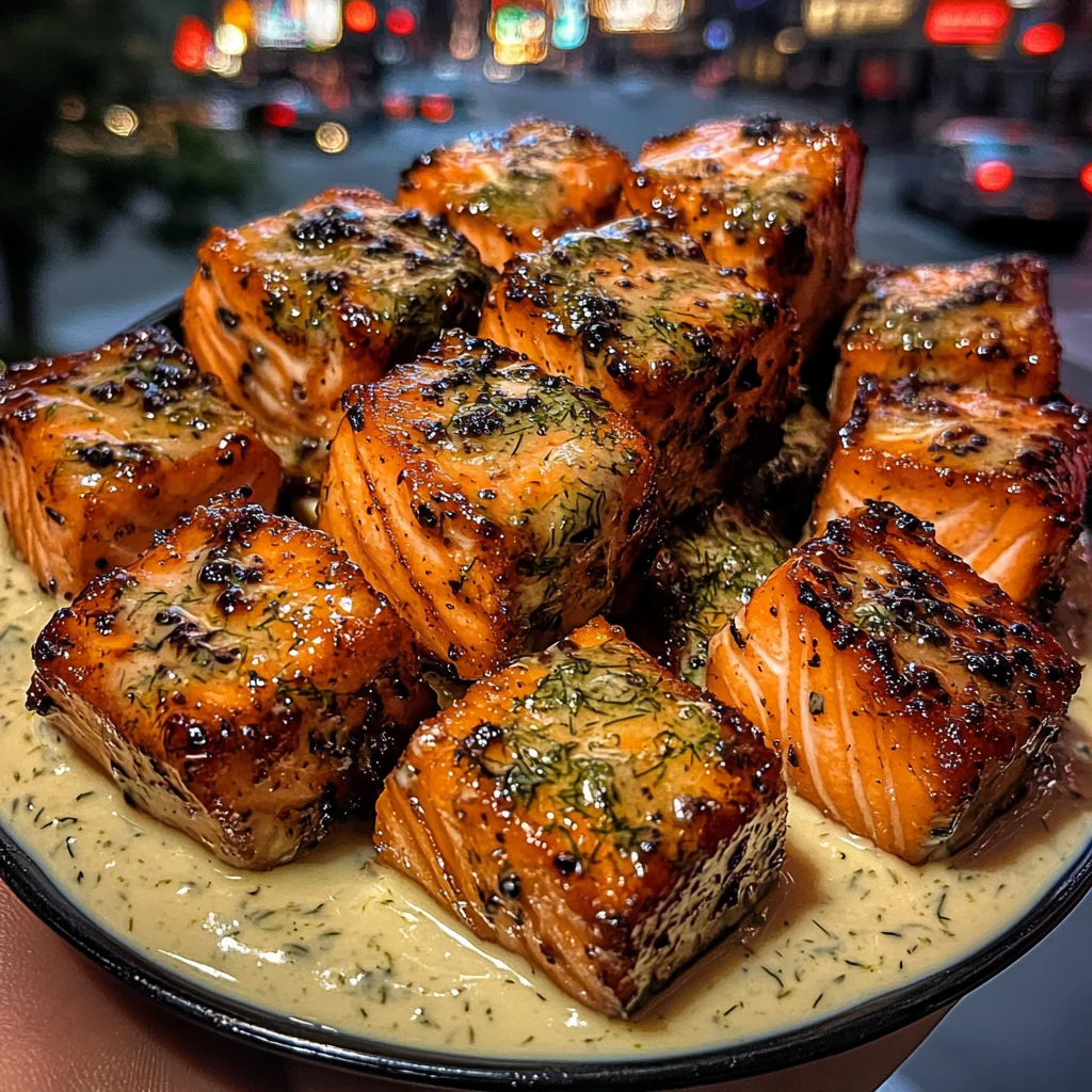 Lemon Pepper Salmon Cubes with Creamy Dill Mayo