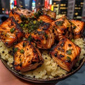 Mediterranean Salmon Cubes with Lemon Rice
