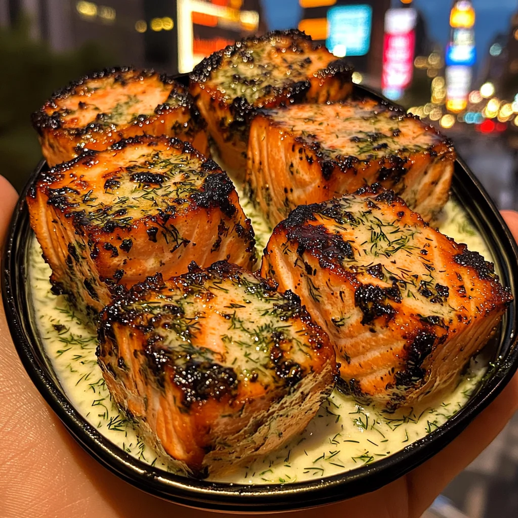 Parmesan Herb Salmon Cubes with Dill Yogurt