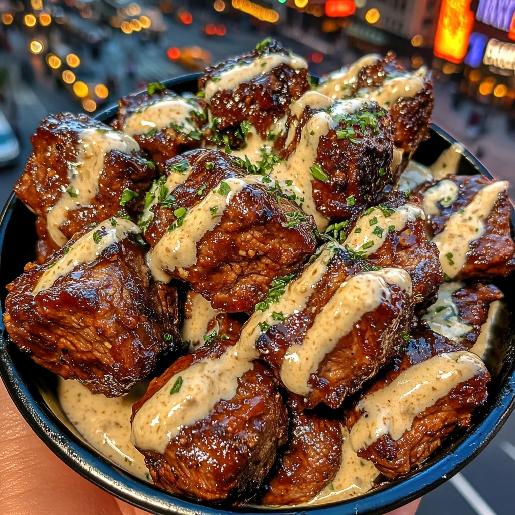 Smoky BBQ Beef Cubes with Ranch Drizzle