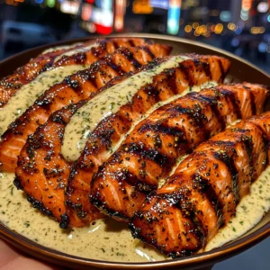 Smoky BBQ Salmon Strips with Herb Cream Sauce