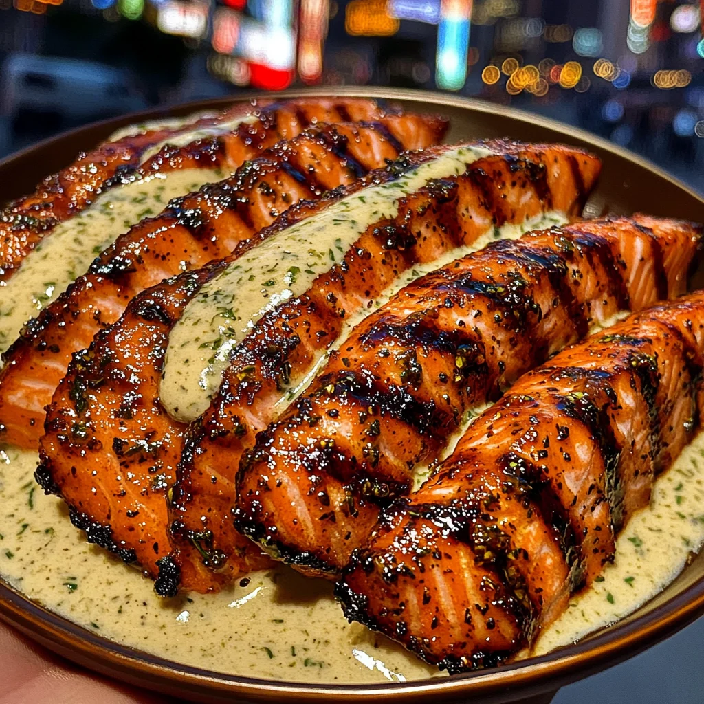 Smoky BBQ Salmon Strips with Herb Cream Sauce