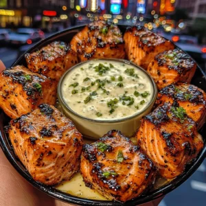Sweet Chili Salmon Bites with Lime Yogurt Dip