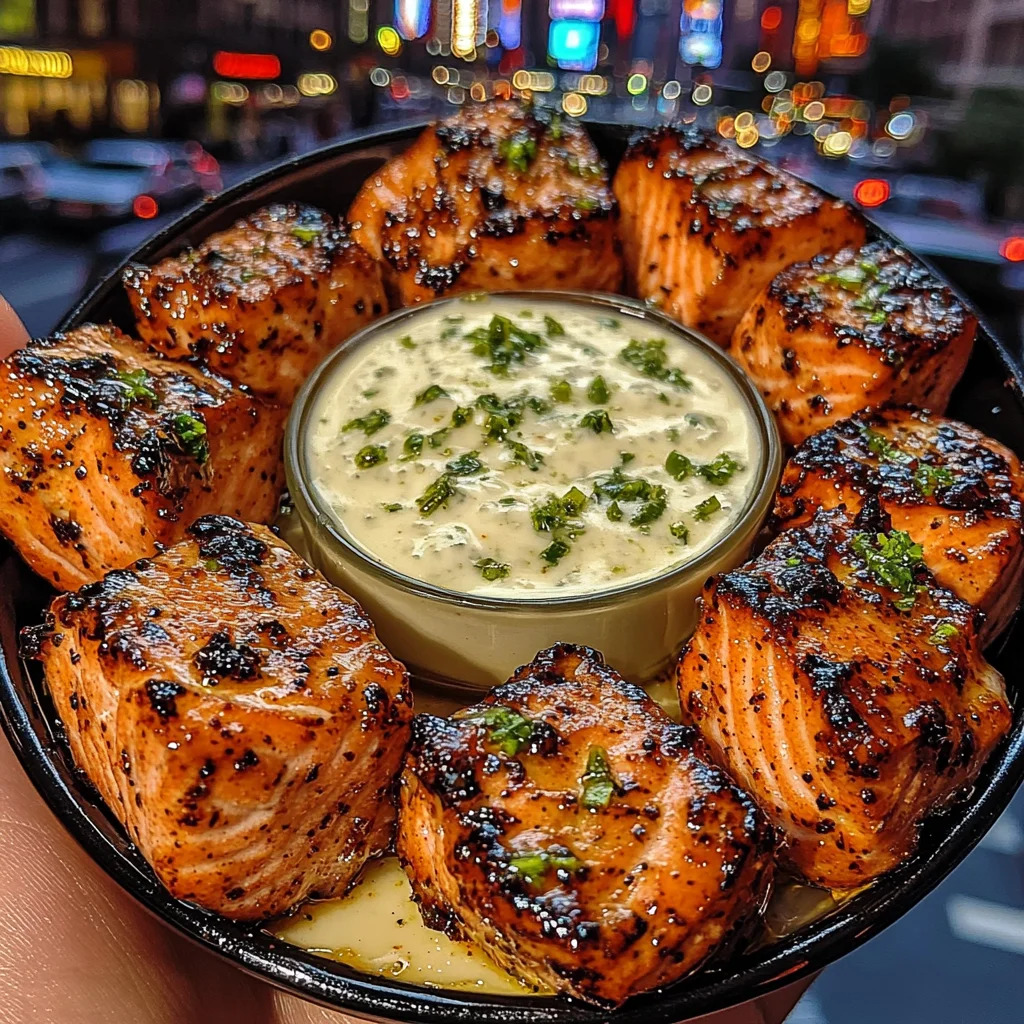 Sweet Chili Salmon Bites with Lime Yogurt Dip