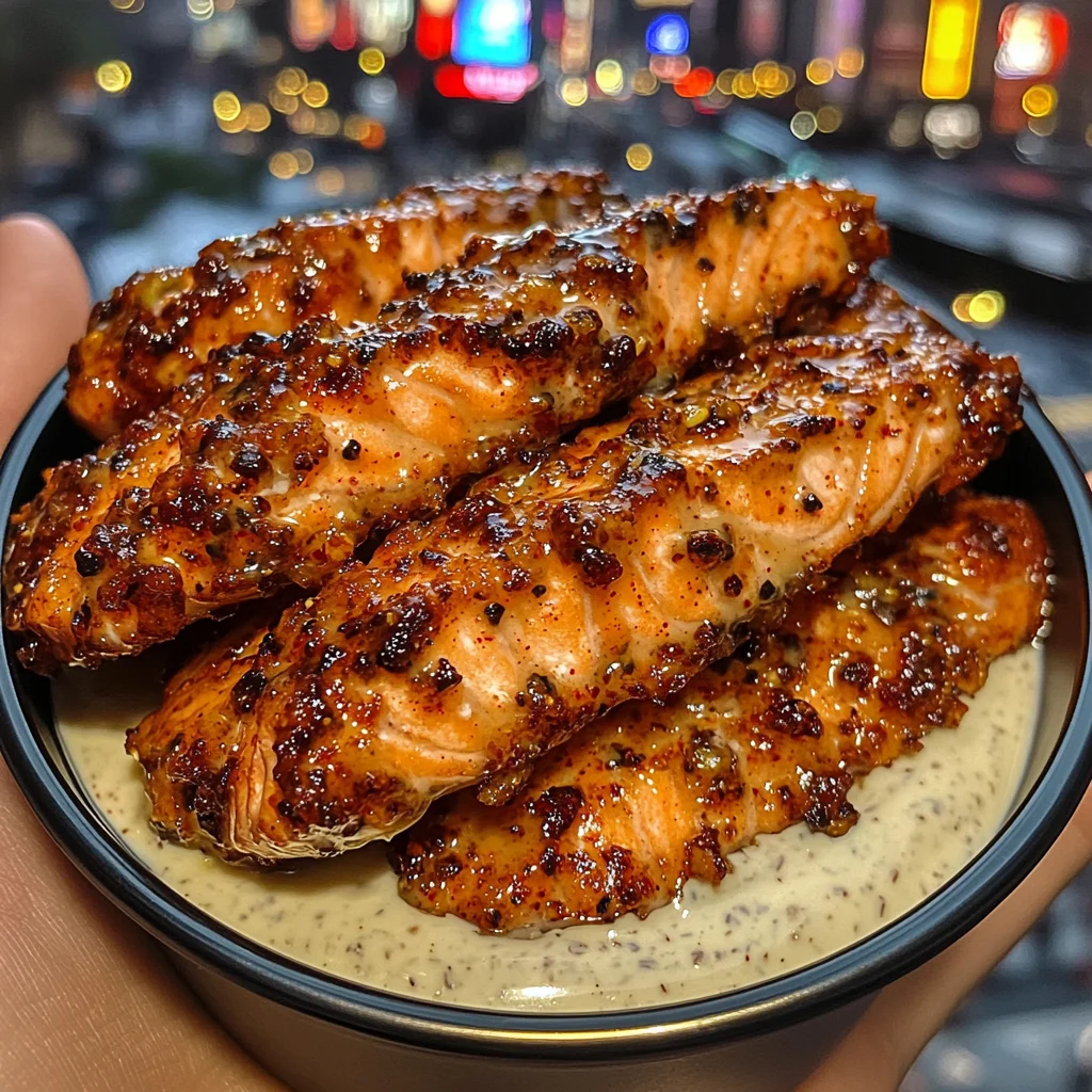 Sweet Chili Salmon Strips with Cool Ranch Dip