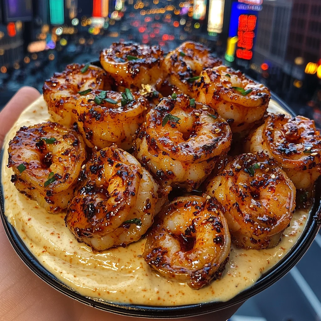 Sweet Chili Shrimp Cubes with Sesame Cream