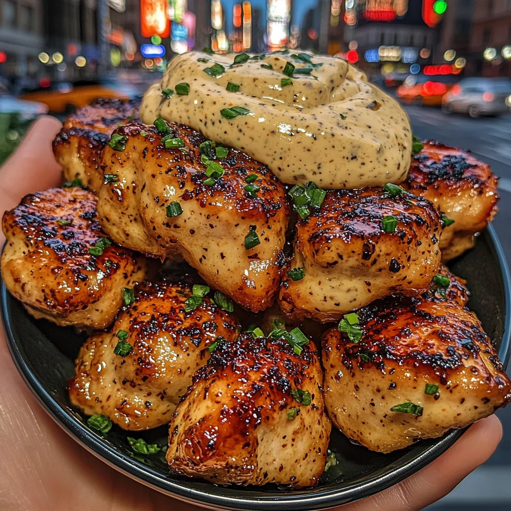 Sweet Garlic Chicken Bites with Peppercorn Mayo