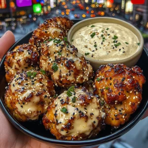 Sweet Sesame Chicken Bites with Ginger Cream Dip