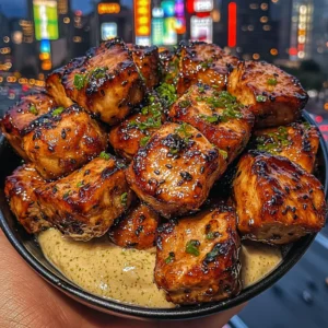 Sweet Sesame Chicken Cubes with Ginger Lime Cream