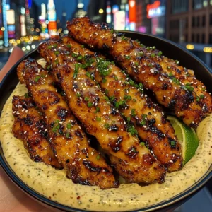 Sweet Sesame Chicken Strips with Lime Cream