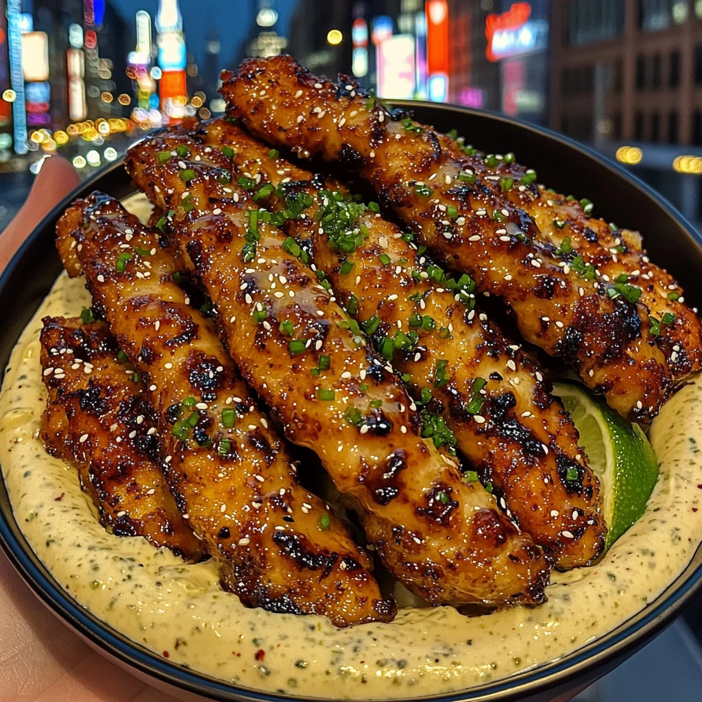 Sweet Sesame Chicken Strips with Lime Cream