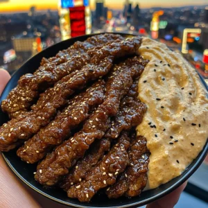 Sweet Teriyaki Beef Strips with Sesame Cream