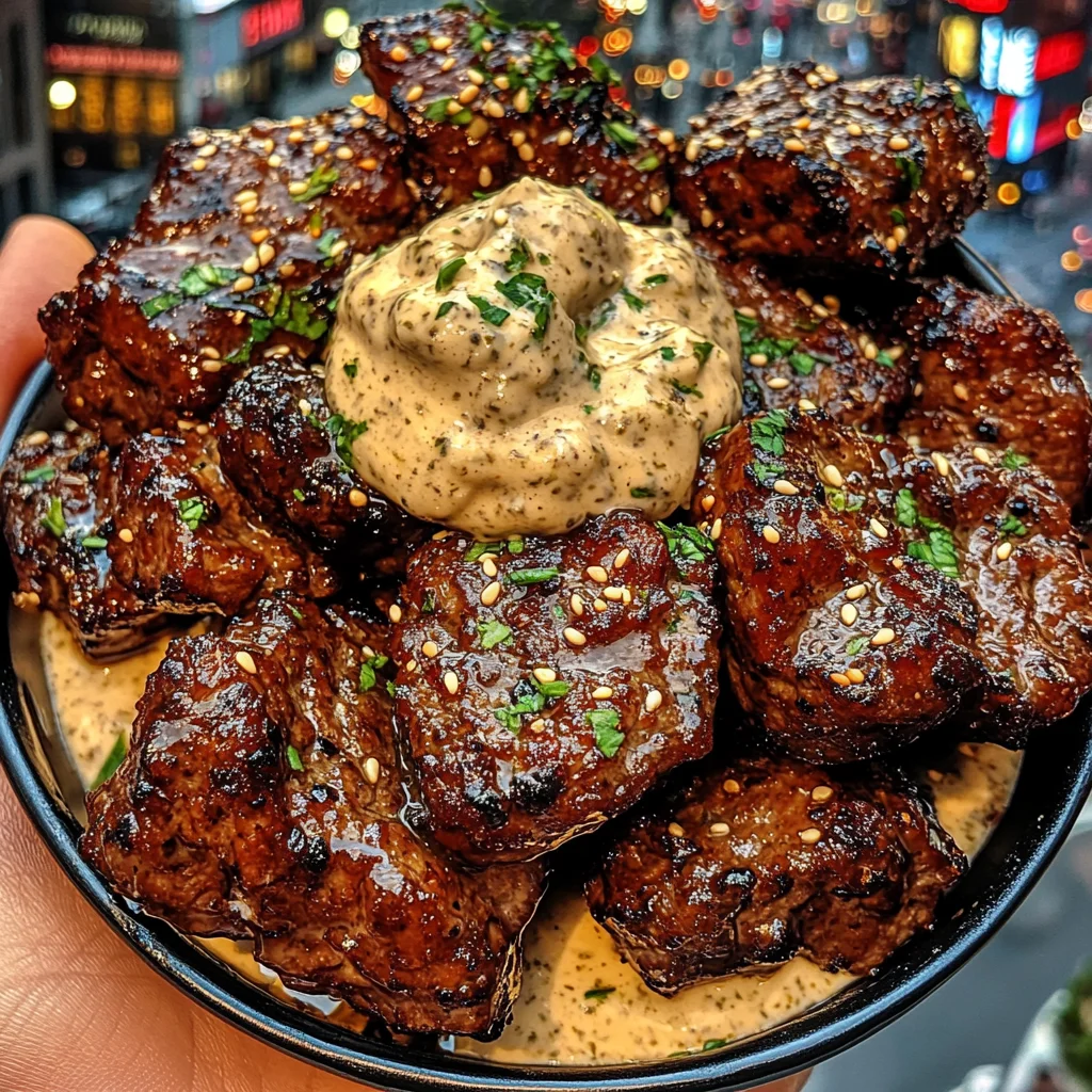 Teriyaki Beef Bites with Sesame Herb Mayo