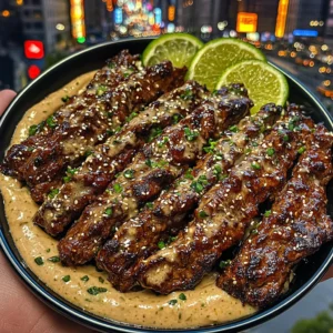 Teriyaki Beef Strips with Sesame Lime Cream