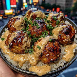Teriyaki Chicken Meatballs over Sticky Rice
