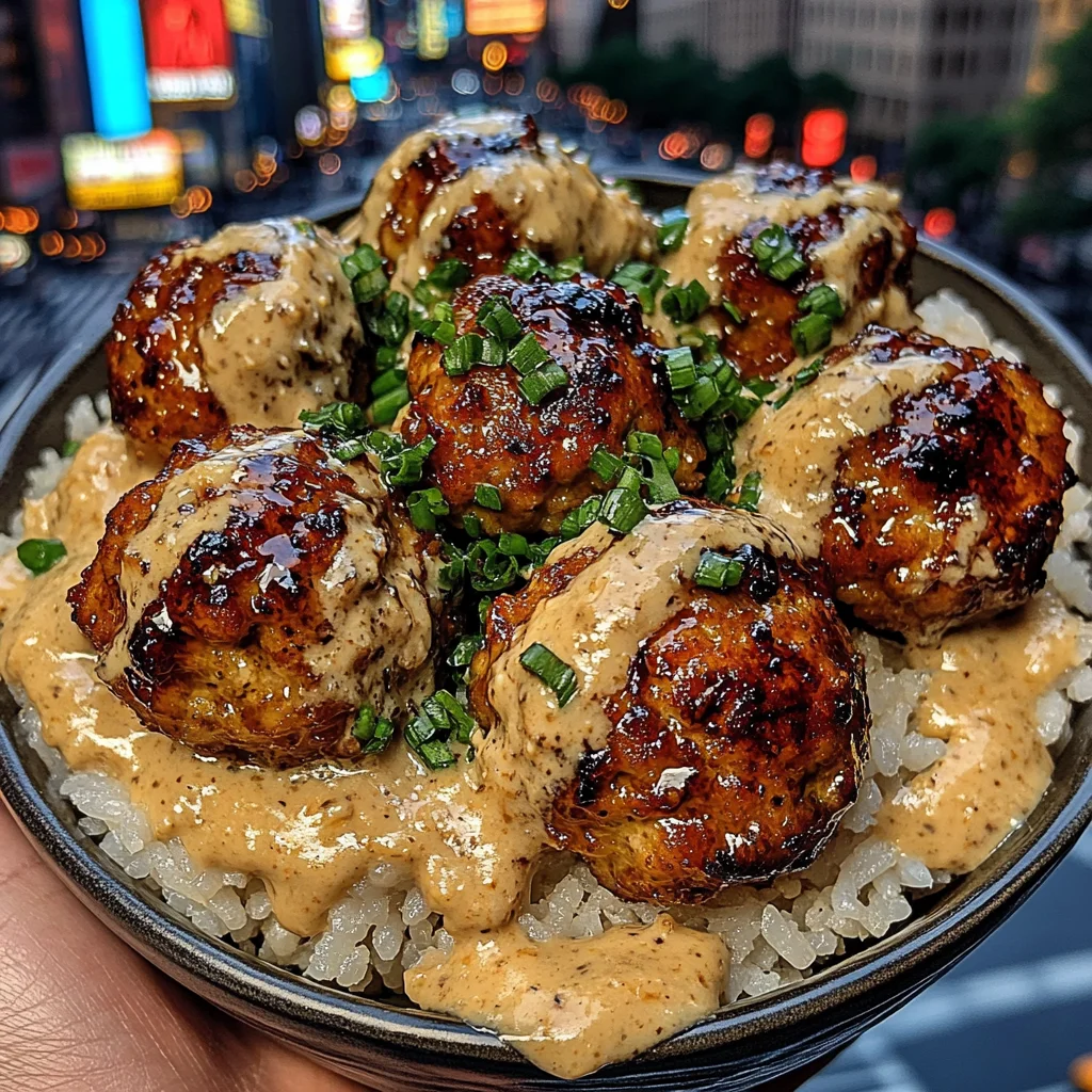 Teriyaki Chicken Meatballs over Sticky Rice