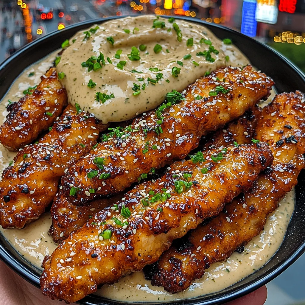 Teriyaki Chicken Strips with Sesame Lime Cream