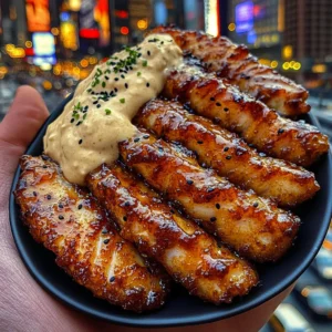 Teriyaki Fish Strips with Sesame Ginger Cream