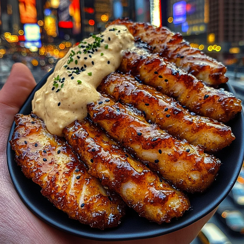 Teriyaki Fish Strips with Sesame Ginger Cream