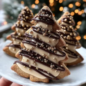 Velvet White Espresso–Glazed Chocolate Christmas Tree Cookies with Dark Drizzle and Gold Sparkle