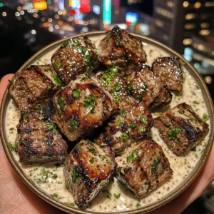 Zesty Lemon Steak Bites with Creamy Herb Dip