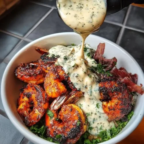 Blackened Shrimp Bowl with Cilantro Lime Crema