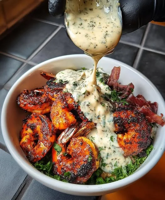 Blackened Shrimp Bowl with Cilantro Lime Crema
