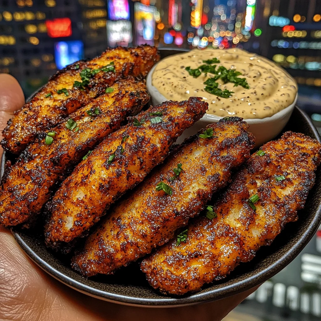 Cajun Blackened Fish Strips with Creamy Dip