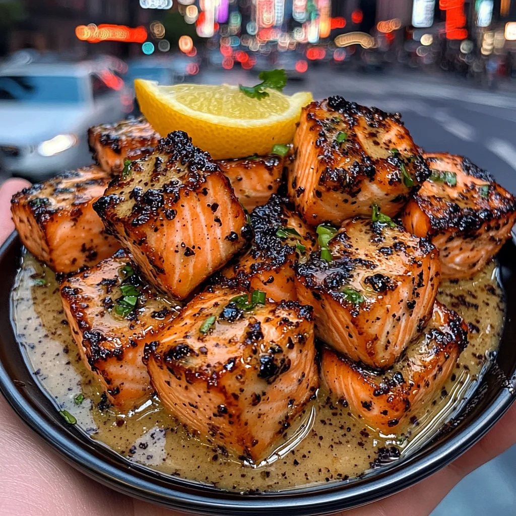 Chili Garlic Salmon Cubes with Citrus Drizzle