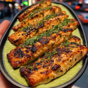 Chili Lime Salmon Strips with Avocado Cream