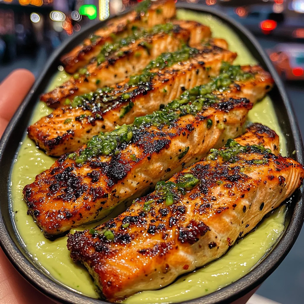 Chili Lime Salmon Strips with Avocado Cream