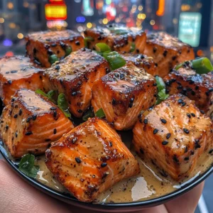 Chili Sesame Salmon Cubes with Citrus Drizzle
