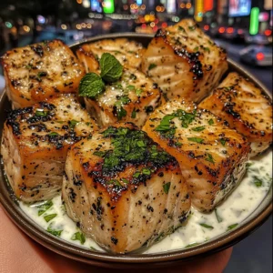 Citrus Herb Fish Cubes with Yogurt Mint Sauce