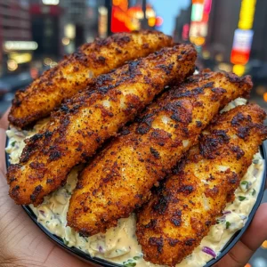 Crispy Cajun Fish Strips with Creamy Slaw