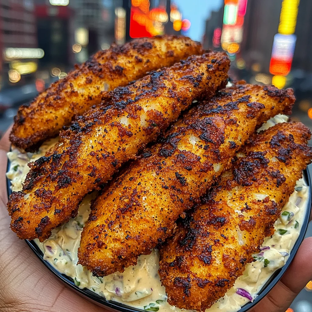 Crispy Cajun Fish Strips with Creamy Slaw