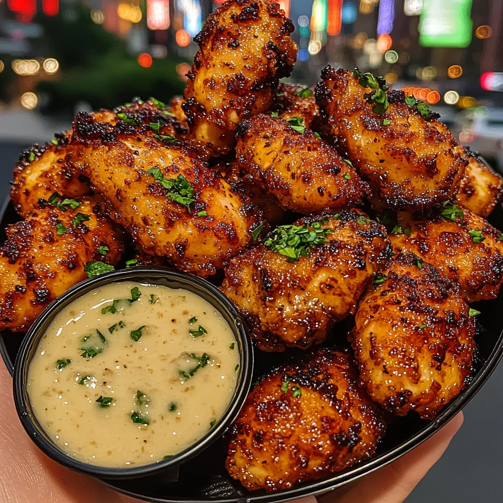 Crispy Garlic Chicken Bites with Parmesan Dip