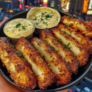 Crispy Garlic Fish Strips with Zesty Lime Dip