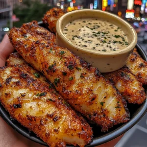 Crispy Garlic Herb Fish Strips with Lemon Dip