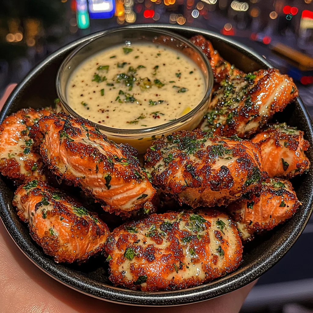 Crispy Herb Salmon Bites with Lemon Dip