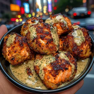 Crispy Panko Salmon Bites with Honey Dill Sauce