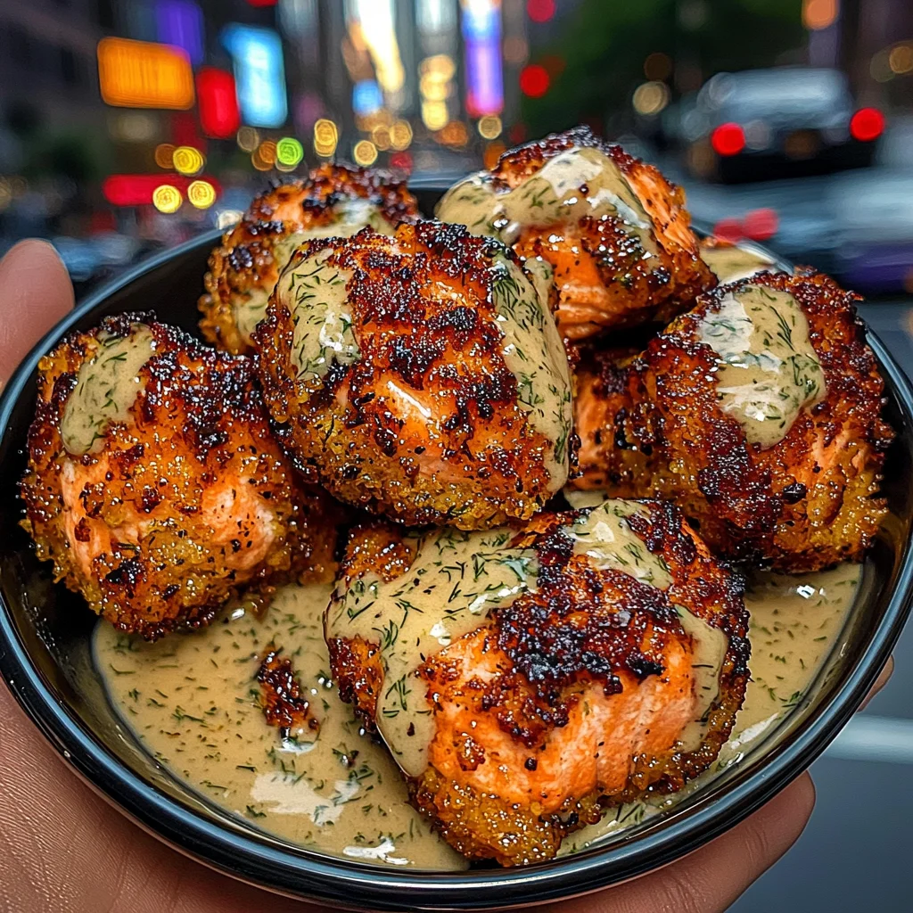 Crispy Panko Salmon Bites with Honey Dill Sauce