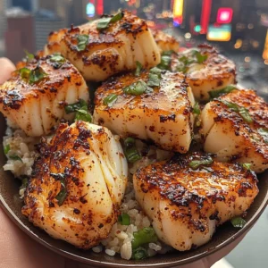 Garlic Chili Cod Bites with Scallion Rice