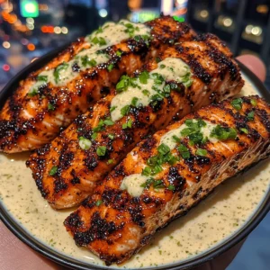 Garlic Chili Salmon Strips with Lime Crema