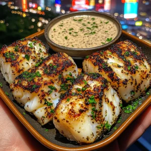 Garlic Herb Cod Cubes with Dijon Dip